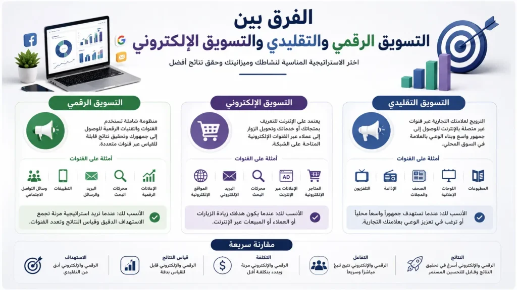 الفرق بين التسويق الرقمي و التقليدي والتسويق الإلكتروني